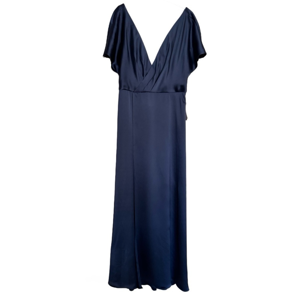 Jenny Yoo Raya Maxi Dress Sz 16 French Blue Luxe Satin Ruffle NWT Wedding Party